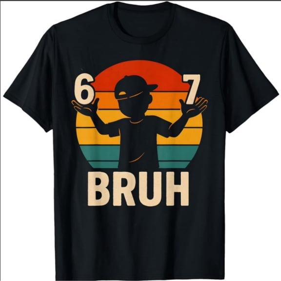 67 Bruh Retro Boy 6 7 Meme Funny T-Shirt, T-Shirt for Kids Youth, 180gsm, 100% Cotton