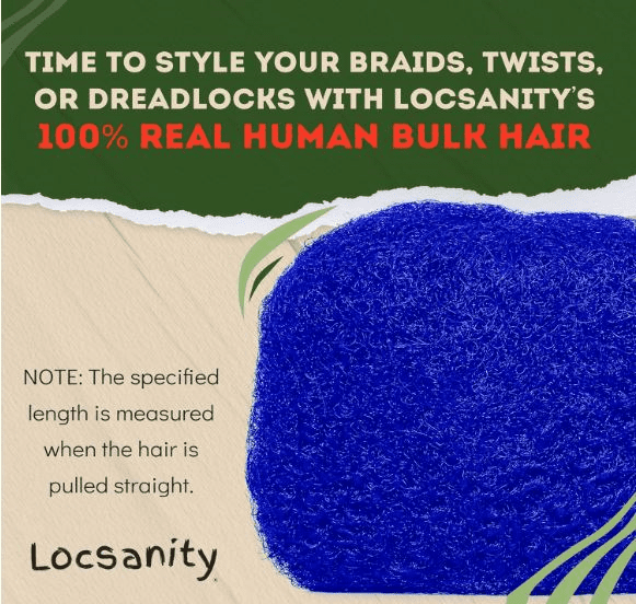 Locsanity Afro Kinky 100% Bulk Natural Human Hair for Braiding, Dreadlock Extensions, Loc Repair, Twists & Braids, 8” Length, 1 oz