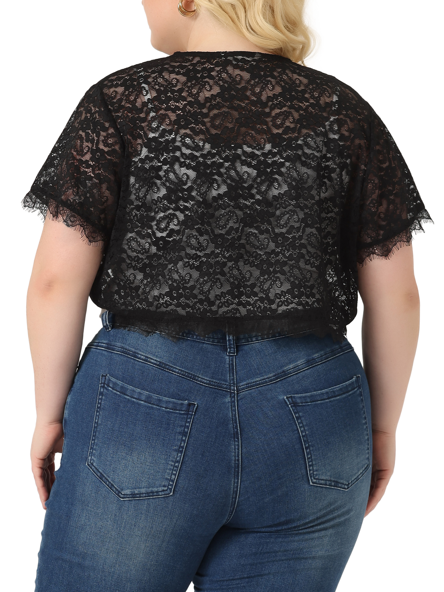 DARING DIVA Plus Size Sheer Shrug Floral Lace Shrugs Tops 1X Dark Black