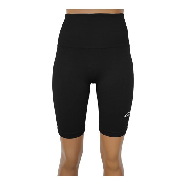 biker short umbro talla eg liso con logo negro Biker short negro de pretina alta elástica y corte por encima de la rodilla, diseño liso con logo Umbro estampado en blanco en la pierna derecha; tela de tacto suave, indicado para ejercicio y con absorción de humedad; suele usarse también para sesiones de ciclismo indoor.
