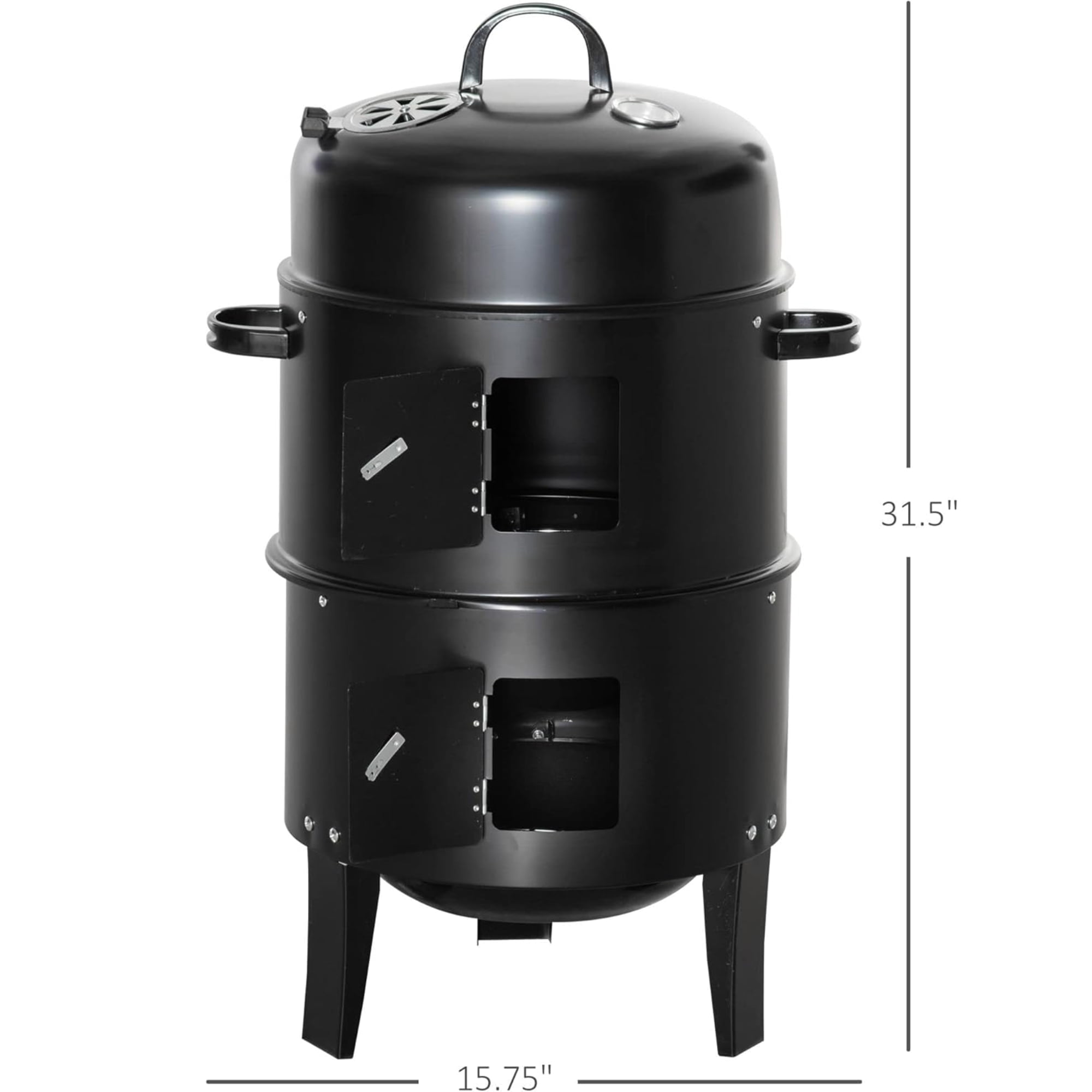 16" Charcoal Smoker Grill ,3 in 1 Vertical Barbecue BBQ Grill with 2 Cooking Area &Thermometer for Outdoor Camping Picnic Backyard Cooking Black