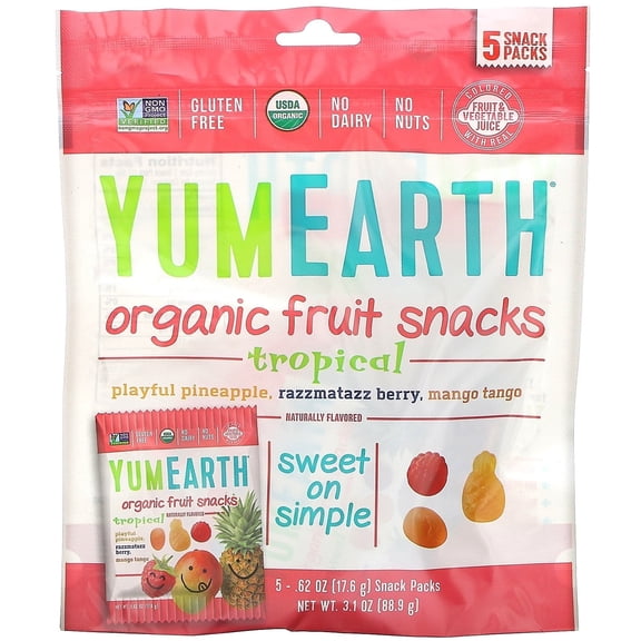 Yummy Earth Organic Fruit Snacks – Pineapple, Raspberry & Mango (5-Pack)