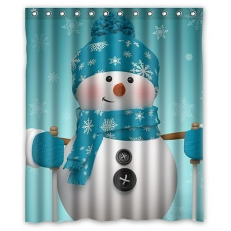 Greendecor Christmas Snowman Waterproof Shower Curtain Set With