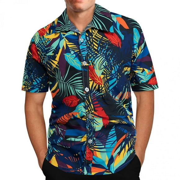 TopLLC Men's Hawaiian Shirt Quick Dry Tropical Aloha Shirts Short Sleeve Beach Holiday Casual Shirts Plaid Shirt Men