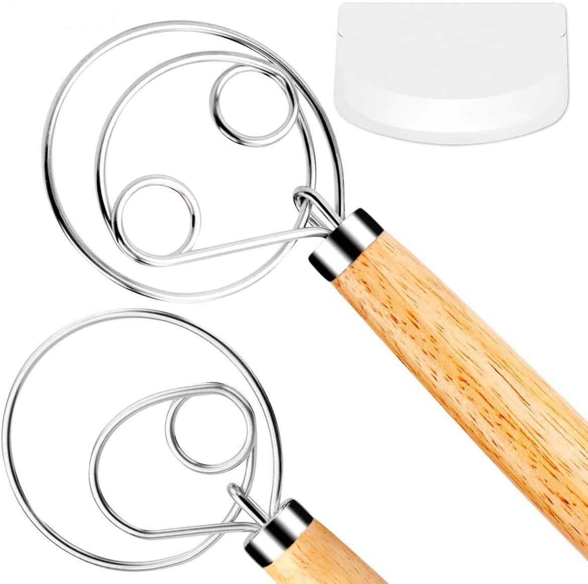 2 pack 13.5 inch Danish Dough Whisk Stainless Steel Dutch Style Bread Dough whisk for pastry，Danish Whisk,Great alternatives to a blender mixer or hook 