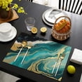 thumbnail image 4 of Teal Marble Gold Wave Pattern Summer Placemats Table Placemats Set Of 4-Linen Kitchen Washable Placemats Table Mats 11.8"x17.7" Non-Slip Heat Resistant, 4 of 6