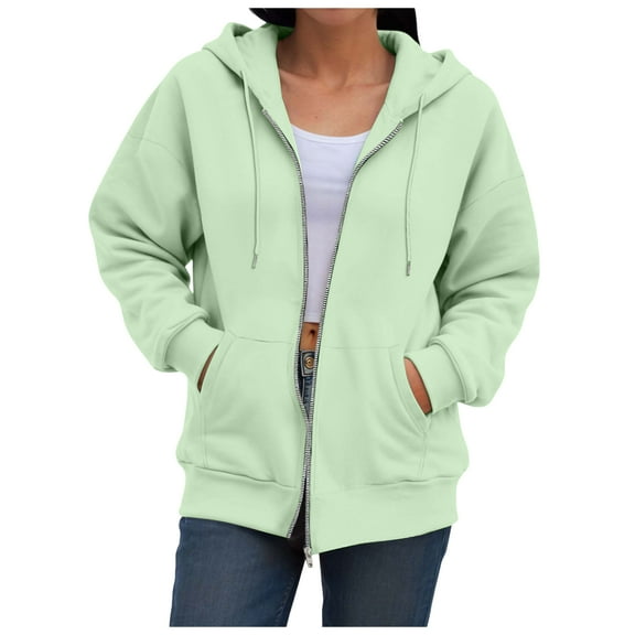 larppty Zip Up Hoodies for Women Sweatshirts Fall Fashion Outfits 2025 Y2k Fleece Teen Girls Winter Clothes (Light Green, L)