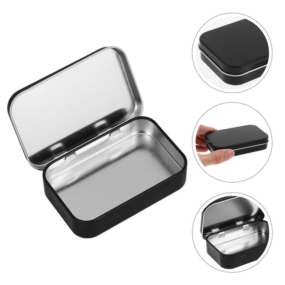 WHAMVOX Black Hinged Tinplate Small Metal Storage Box for Organizing Small Items