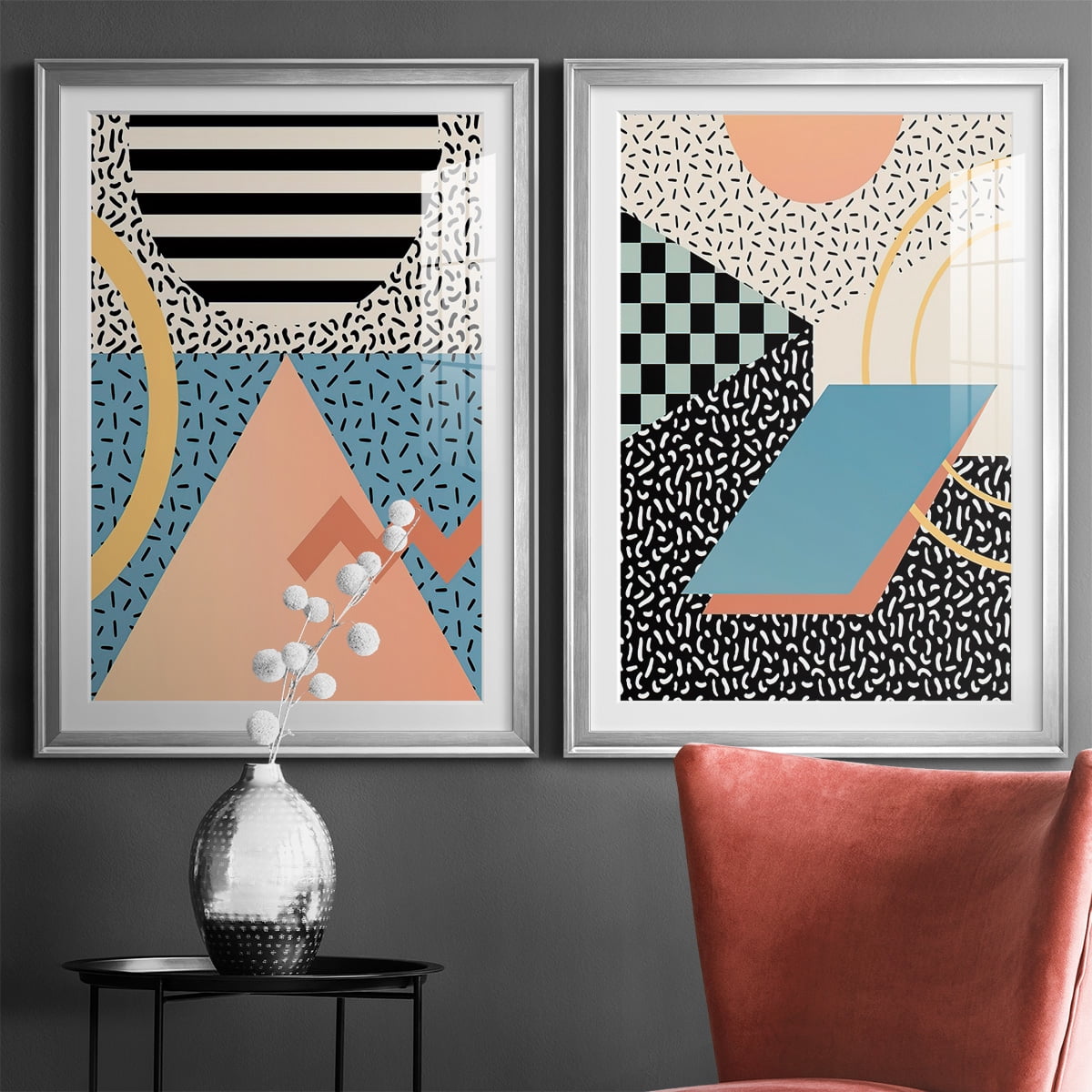 Wexford Home Modern Memphis I Premium Framed Print, 26.5" x 36.5" - Ready to Hang, Silver (Set of 2)