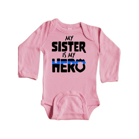 

Inktastic My Sister is my Hero Police Officer Family Gift Baby Boy or Baby Girl Long Sleeve Bodysuit
