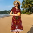 thumbnail image 4 of Naloa Merry Christmas Print Womens Summer A-Line Dress with Pockets,Short Sleeve Dresses,Flowy Beach Swing Dress for Vacation Travel, 4 of 6