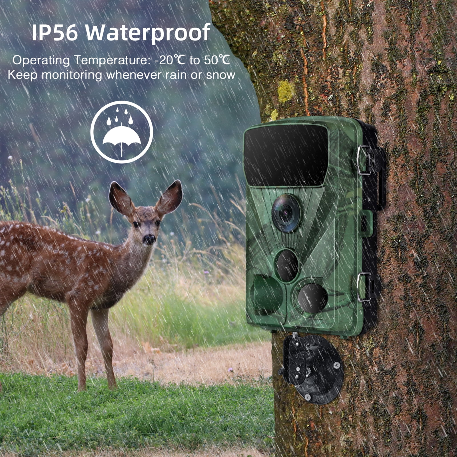 CAMPARK Trail Camera 20MP 1080P Hunting Game Camera with Night Vision Motion Activated Waterproof 3 PIR Sensors 120°Motion Detection Trail Cam for Hunting Wildlife Monitoring