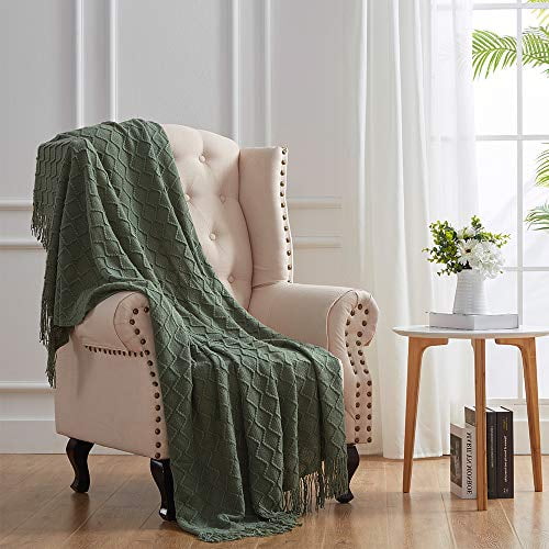 Throw Blanket Solid Textured with Tassels for Couch Knit Woven Throw Blankets Super Soft Cozy Lightweight Decorative Throw for Sofa Bed Office 50 x 60