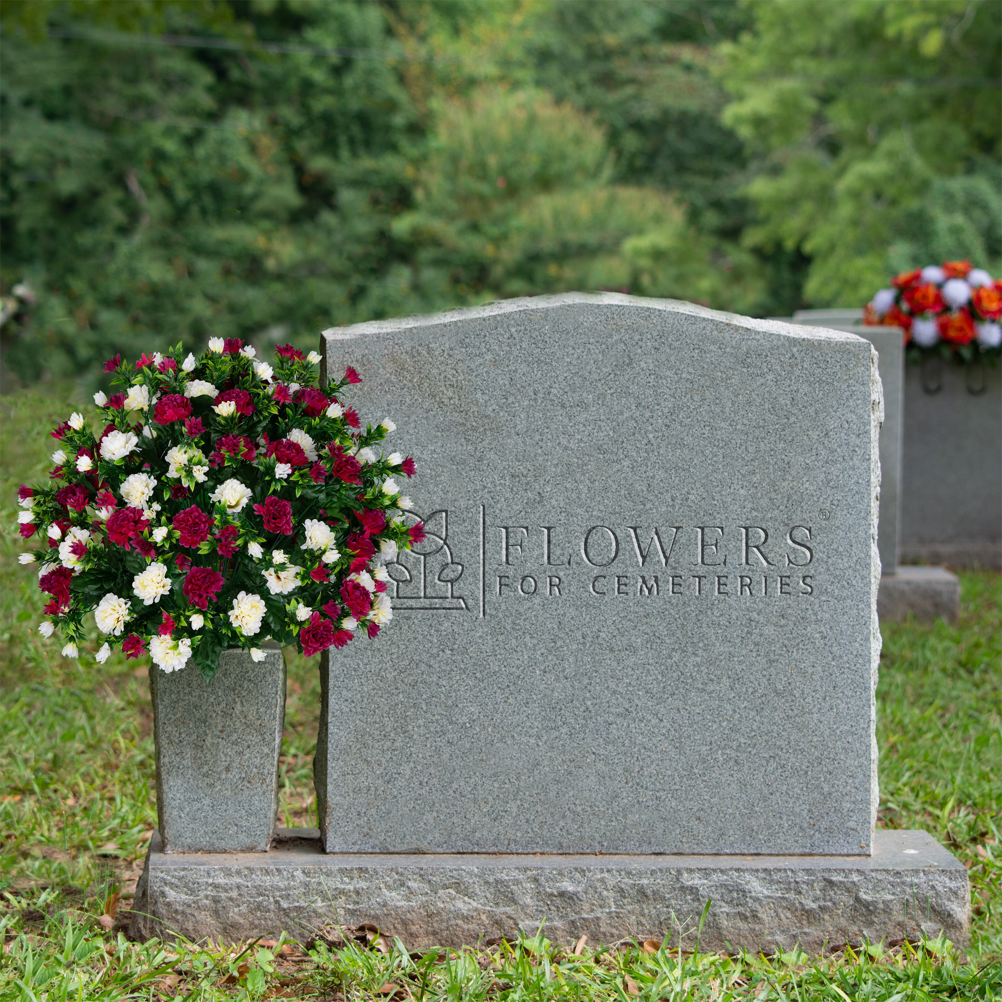 Sympathy Silks Artificial Cemetery Flowers 18" Beauty and Cream Garden Mums for a Cemetery Vase