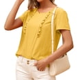 thumbnail image 3 of Camiseta de mujer Verano Cuello redondo Manga corta Casual Top suelto, Amarillo, XL Noticed AP001321-08, 3 of 7