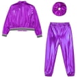 thumbnail image 5 of Raenseen Kids Girls Stage Performance Workout Outfits Patchwork Style Zipper Closure Striped Edge Purple 16, 5 of 9