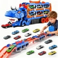 thumbnail image 1 of Dinosaurios Juguetes para Niños, Camión de Juguete Dinosaurio,Pista Carros con 12 Coches, Vehículos Transformable y Plegable,Carritos Dinosaurios,Regalo NiñOs 3+ Años,Azul, 1 of 8
