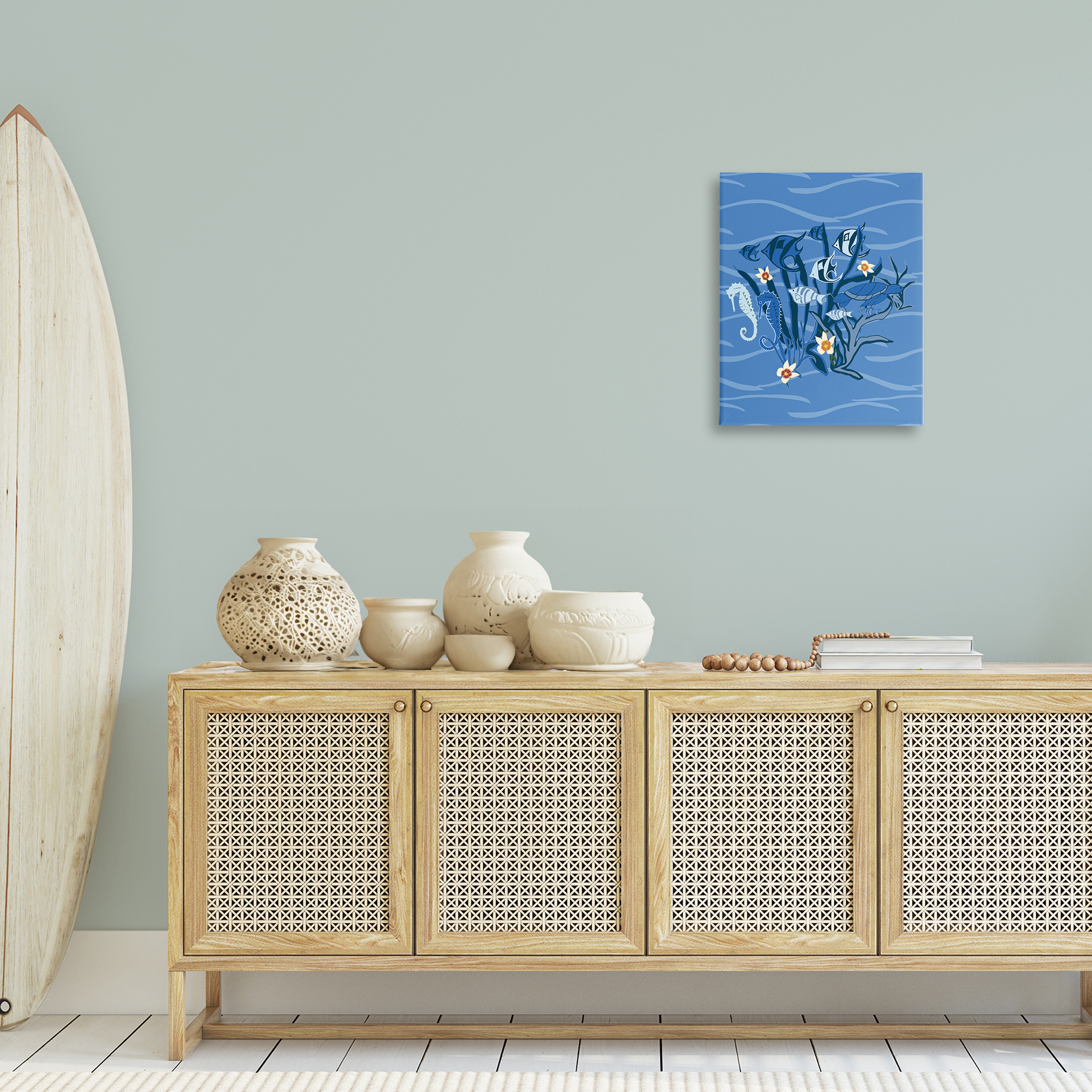 Stupell Industries Blue Undersea Critters Nautical & Beach Painting Wrapped Canvas Art Print Wall Art, 16 x 20
