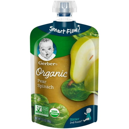 Gerber Organic 2nd Foods Baby Food, Pears & Spinach, 3.5 oz Pouch