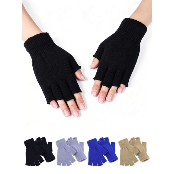 Gustave 4 Pairs Unisex Half Finger Gloves Winter Stretchy Knit Fingerless Gloves Warm Glove for Women and Men
