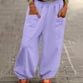 thumbnail image 2 of ManxiVoo Summer Lightweight High Elastic Waist Trendy Wide Leg Harem Pants with Pockets Casual Comfortable Lounge Trousers XL Size Purple, 2 of 9