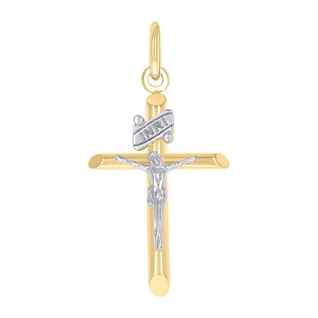 14k Two-tone Gold Unisex INRI Crucifix Cross Religious Charm Pendant