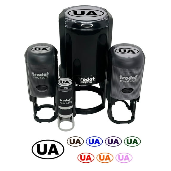 Ukraine UA Self-Inking Rubber Stamp Ink Stamper - Fuchsia Ink - Medium 1 Inch