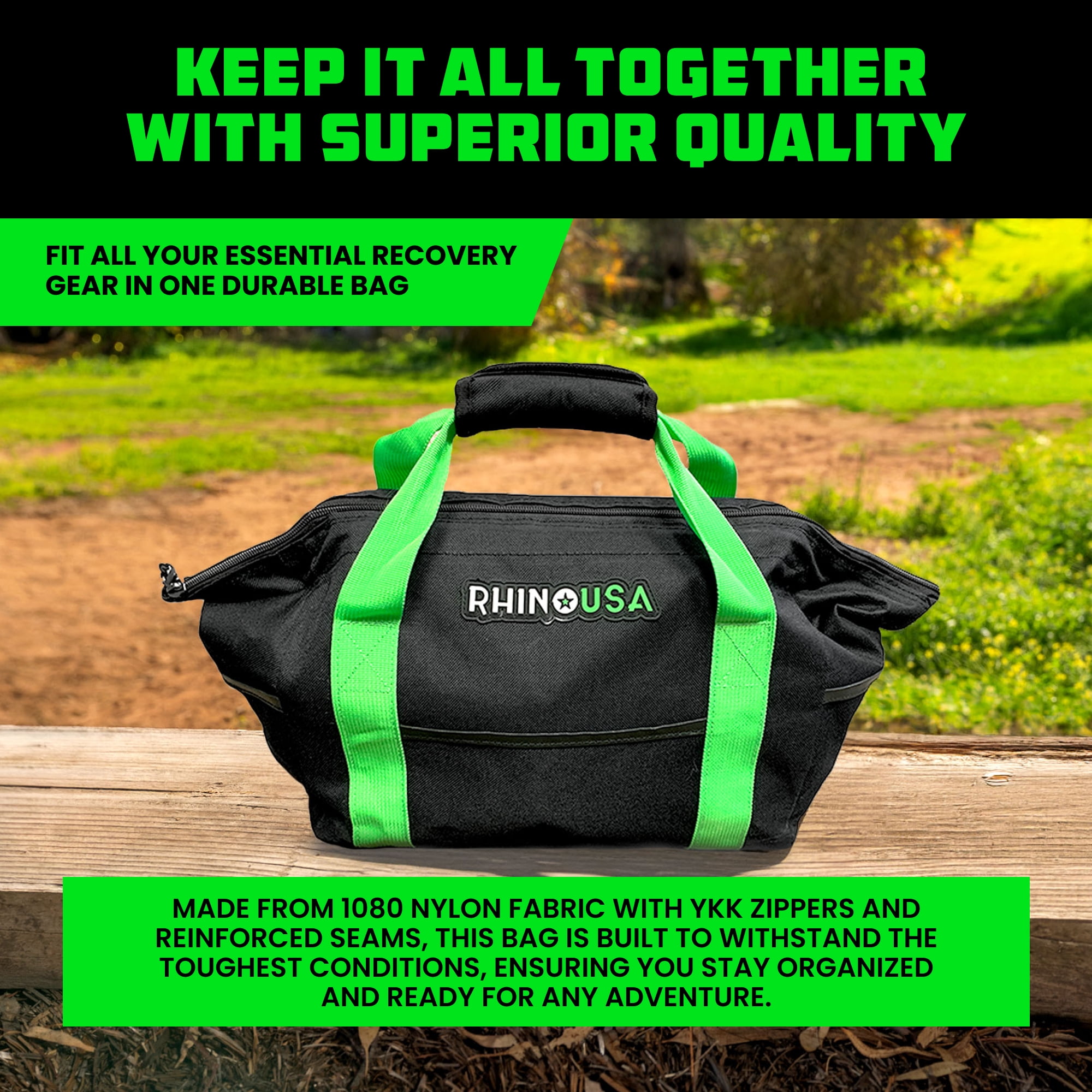 Rhino USA Heavy Duty Recovery Gear Storage Bag - Ultimate Recovery Kit Equipment Bag (Green)