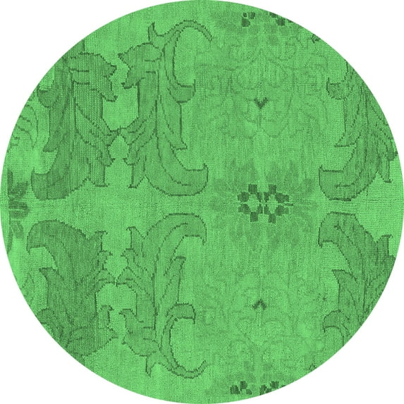 Ahgly Company Indoor Round Abstract Emerald Green Modern Area Rugs, 7' Round