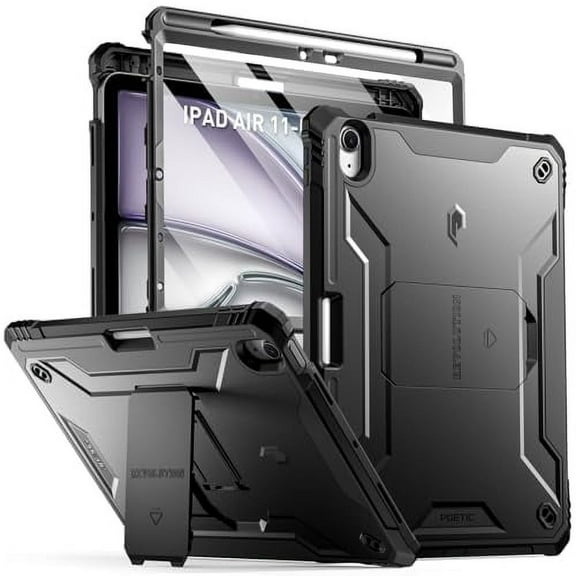 Poetic Revolution Case for iPad Air 11 Inch M2 2024, Built in Screen Protector and Pencil holder for iPad Air 6th/5th/4th Gen (11/10.9 Inch, 2024/2022/2020),Black