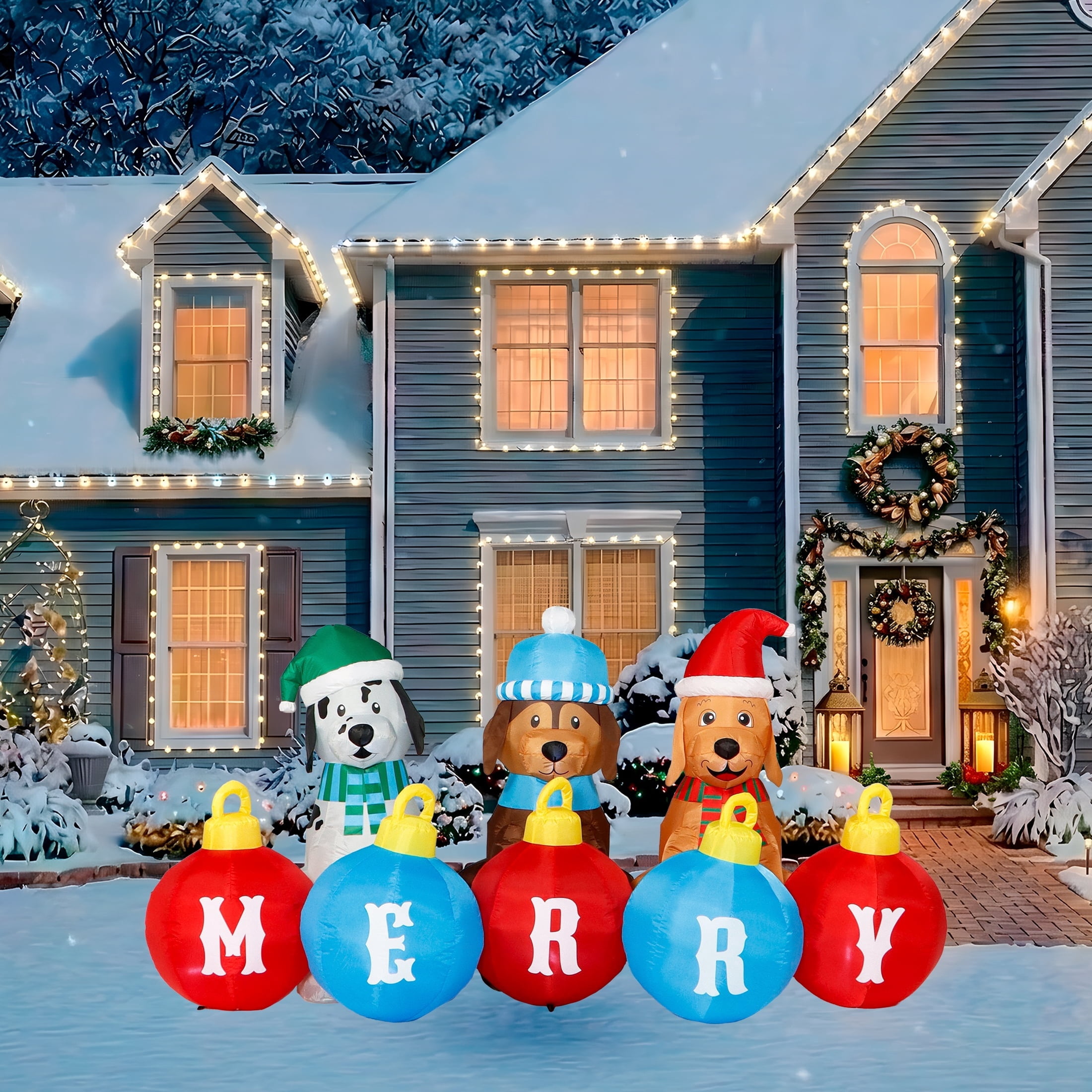 Multicolor Merry Dogs Christmas Airblown Yard Inflatable, 8', by Holiday Time