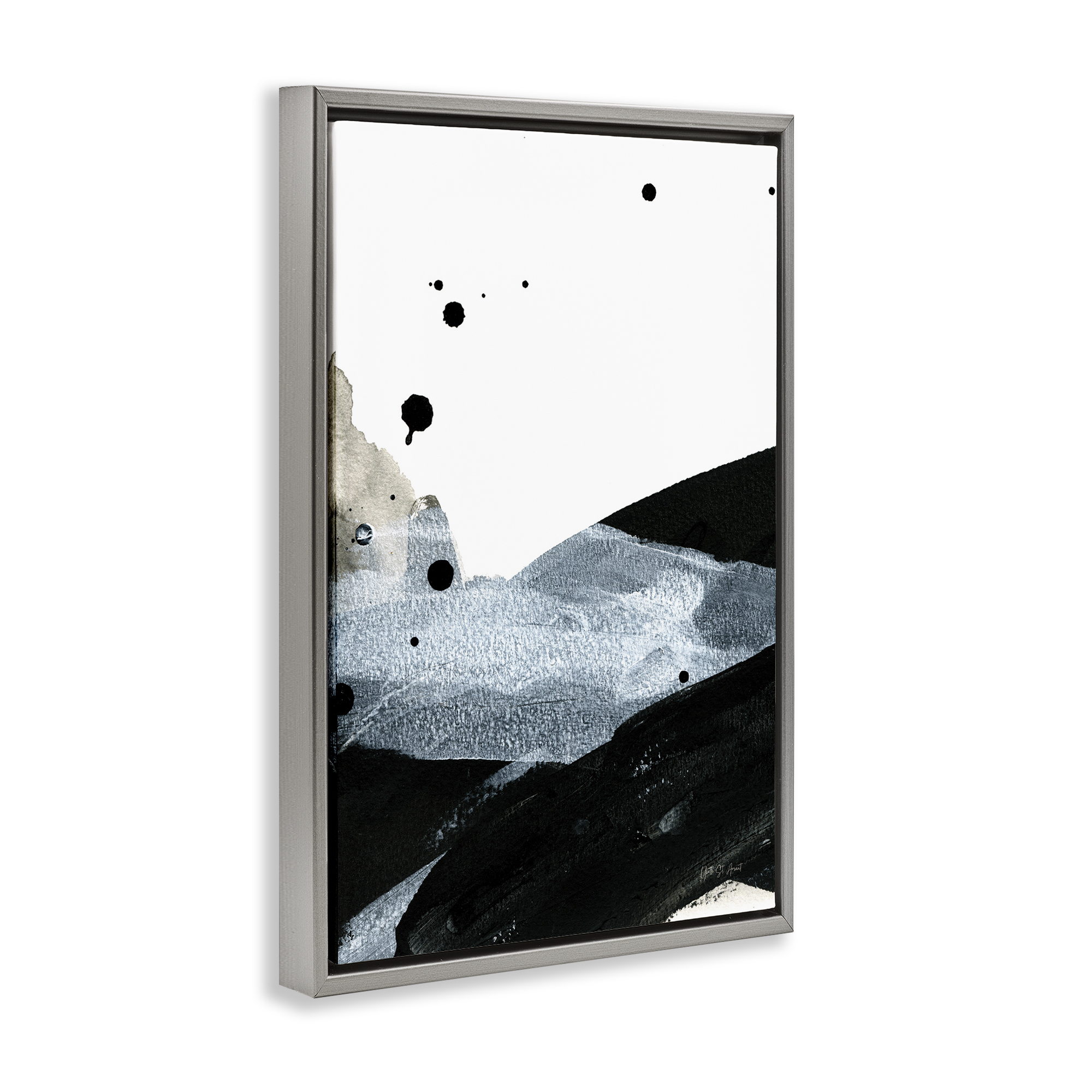 Stupell Industries Murky Gradient Movement Abstract Painting Gray Floater Framed Canvas Art Print Wall Art, 21 x 31