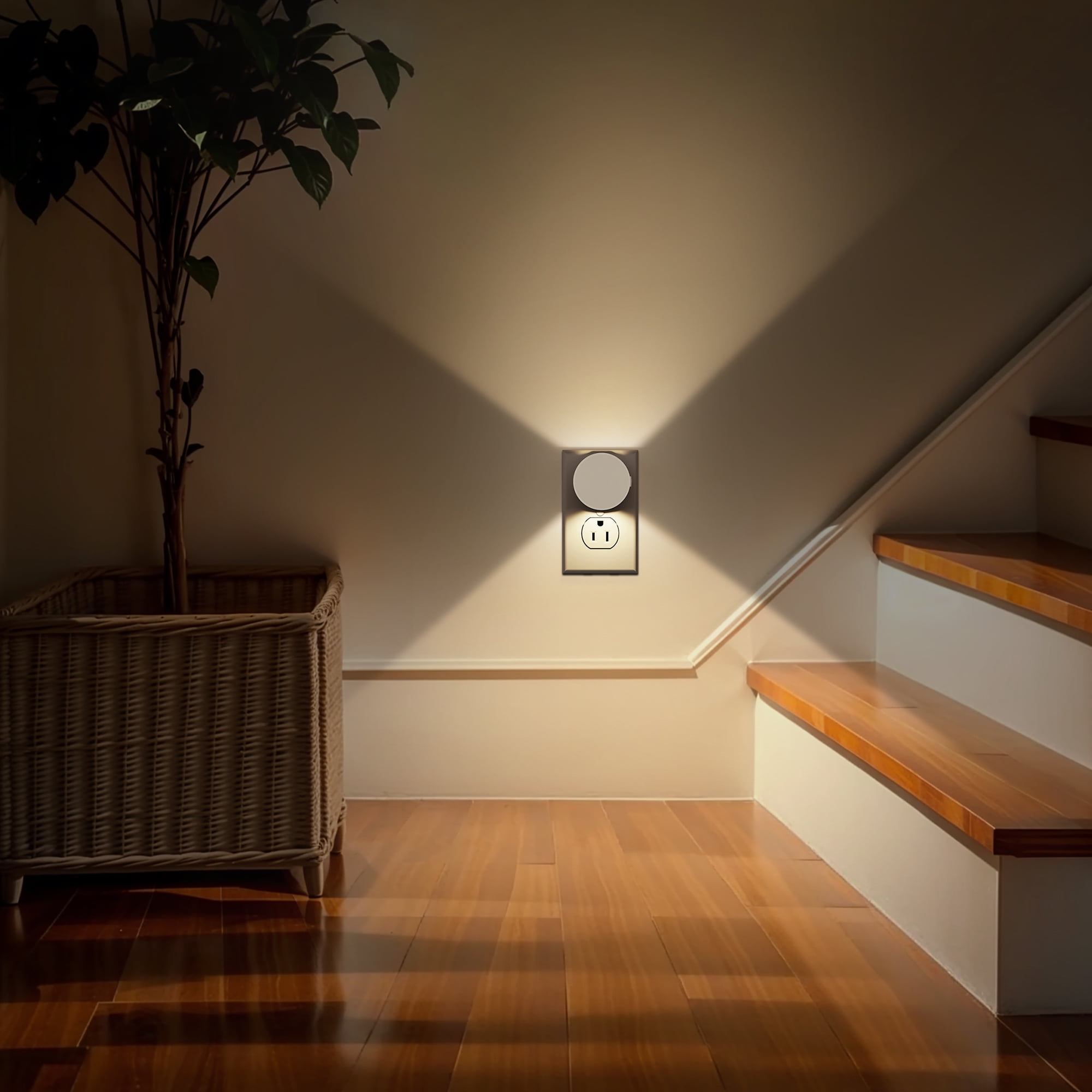 YANSUN 2-Pack 1-Watt Integrated LED Plug in Round Wall-Like Night Light with Light Sensor, Warm White 3000K, Button Adjustable for Bedroom Living Room