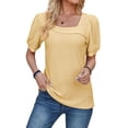 thumbnail image 3 of Hibeli Women U-Neck Puff Short Sleeve Solid Color Top, 3 of 7