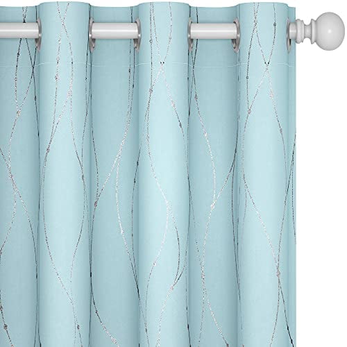 Deconovo Grommet Blackout Curtains, 54 Inch Length, 2 Panels - Thermal Insulated Curtains, Window Curtains for Living Room, Wave Line and Dots Pattern (52 x 54 Inch, Sky Blue, Set of 2)