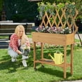 thumbnail image 4 of Costway Wood Raised Garden Bed with Trellis Storage Shelf Wheels Liner Drainage Holes, 4 of 10