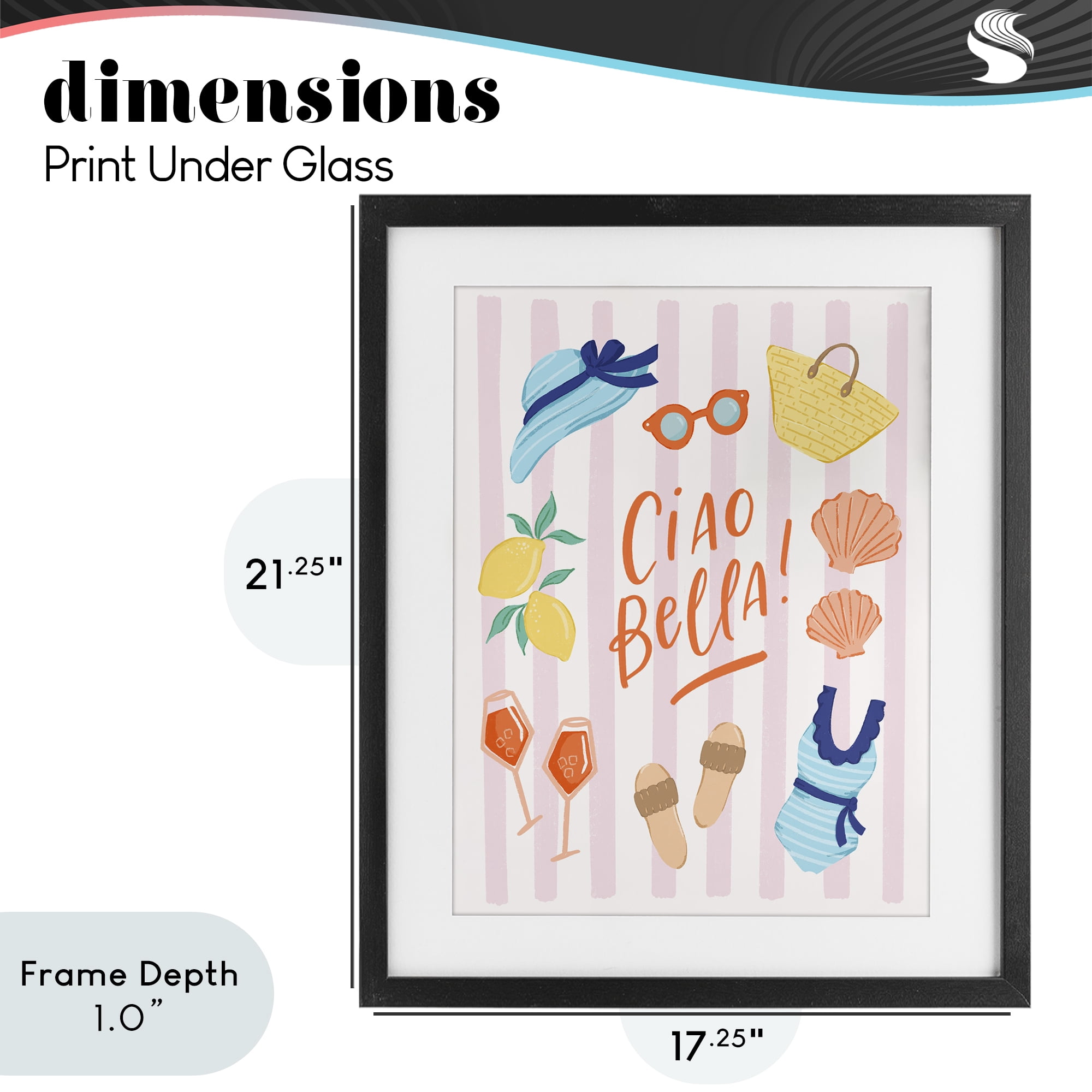 Stupell Industries Summer Ciao Bella Black Framed Print Under Glass, design by Sandra Picco