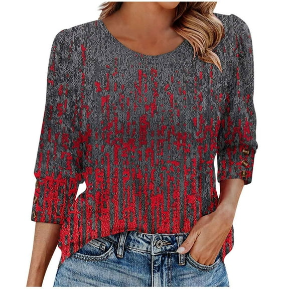 Women Fall Clothes Trendy Tops Dressy Casual Long Sleeve Dressy 3/4 Sleeve Shirts Cropped Sweatshirts Plus Size