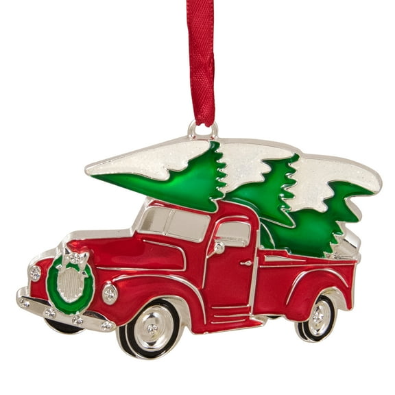 Northlight Country Pick Up Truck with European Crystals Christmas Ornament - 3.5" - Red and Green