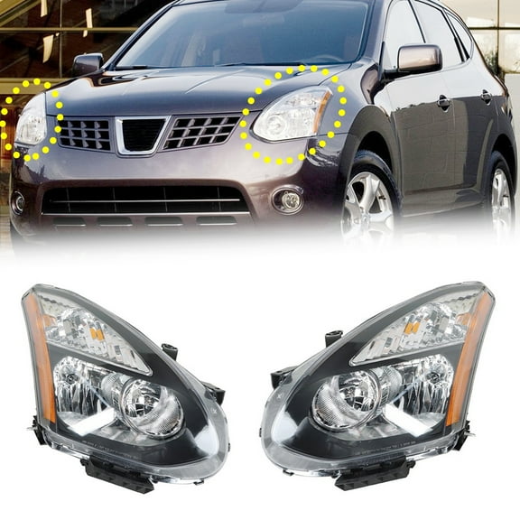 Fit for 08-13 Rogue Headlight Headlamp Housing Assemblies (2-Pcs, without Bulbs)