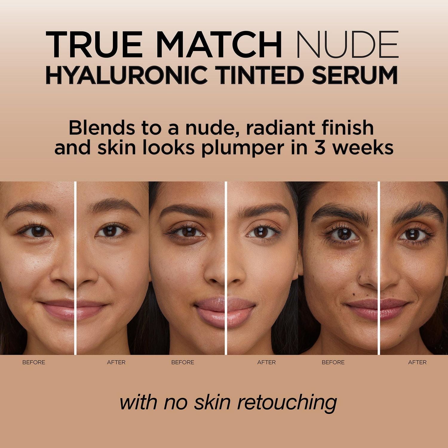 L’Oréal Paris True Match Nude Tinted Serum with 1% Hyaluronic Acid, Hyaluronic Acid Infused