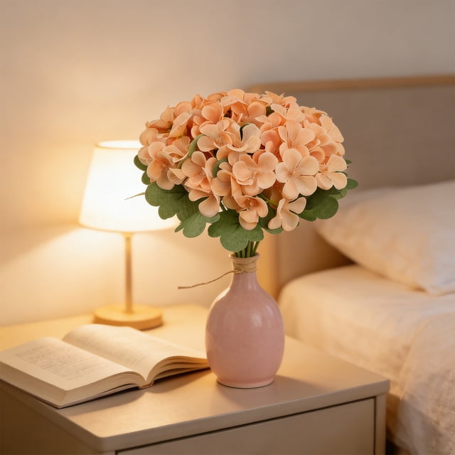 Hortensias artificiales realistas de plástico | Tallos florales artificiales de aspecto natural para la decoración del hogar | Arreglos para ramos de novia, salones de banquetes y centros de mesa