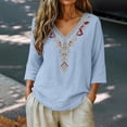 thumbnail image 2 of GZWYHT Linen Embroidered Tops for Women Embroidered T Shirts Cotton Spring Tops Pullover Shirts Hemp Shirt Women Gauze Tops Plus Size Gauze Cotton Blouse Blue 2XL, 2 of 9