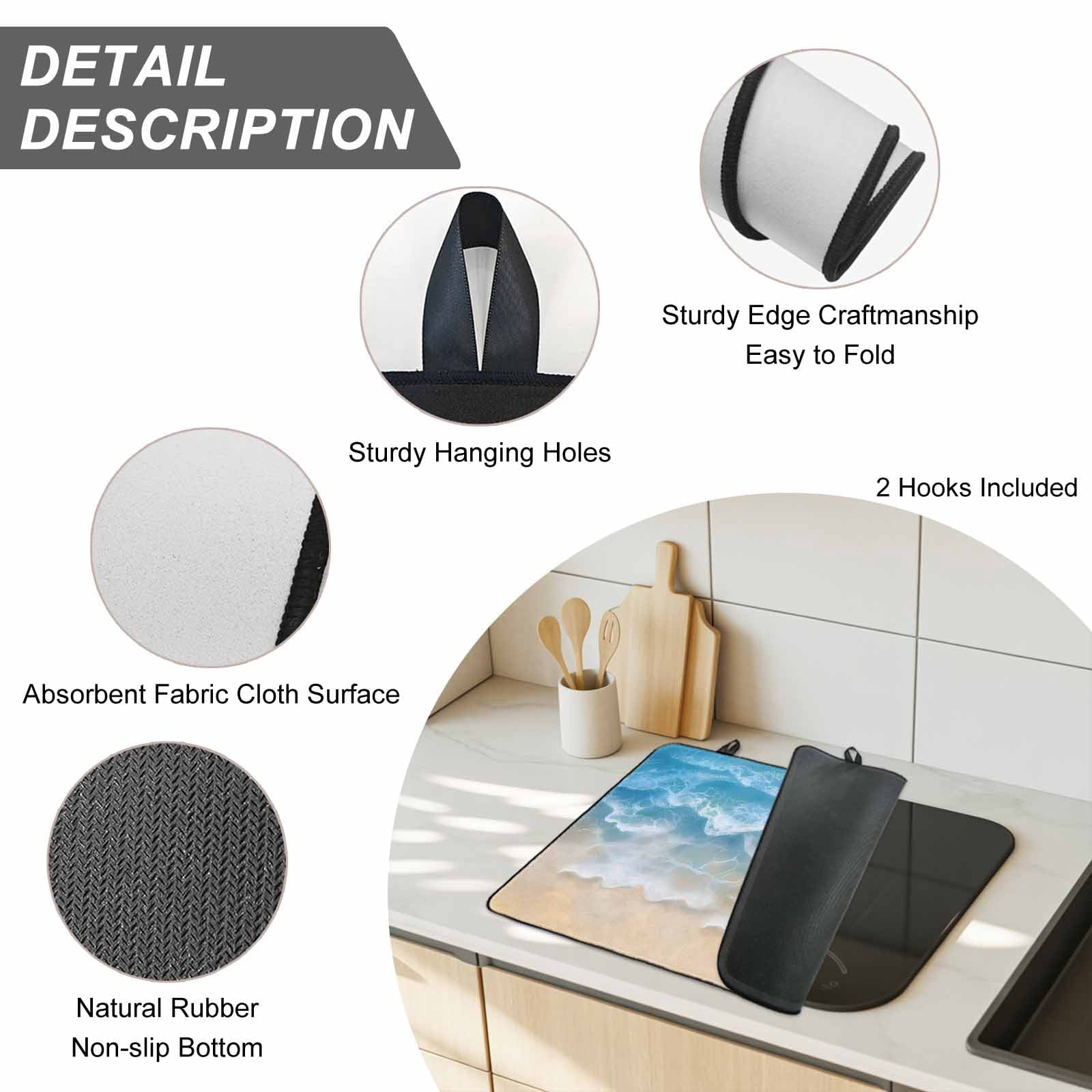 Blue Ocean Stove Top Cover for Electric Stove, Heat-proof & Non Slip Glass Top Stove Cover Protector, Nature Summer Beach Brown Sand Water Ripple Kitchen Flat Cooktop Rubber Mat 24x21 Inches