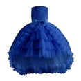 thumbnail image 3 of Huowey Kids Girls Elegant Dresses Gown Solid Color Sleeveless Crewneck Floral Embroidery Tiered Layered High Waist Ball Gowns Pageant Formal Wedding Party Birthday High Low Dress,BU1,2-3 Years, 3 of 7