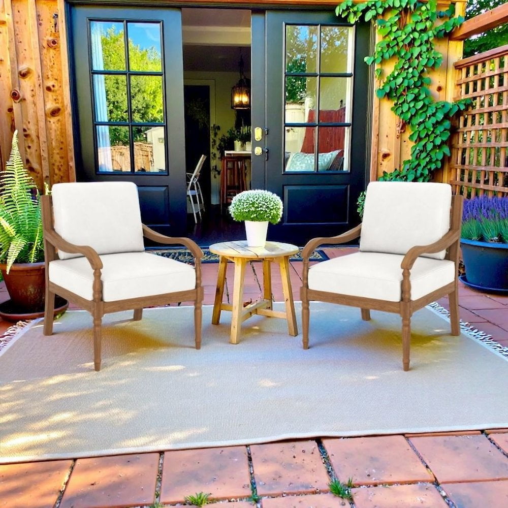 Outdoor Escape Patio Furniture Brown Wooden Deck Chairs Balcony Patio Dining Chairs Set of 2
