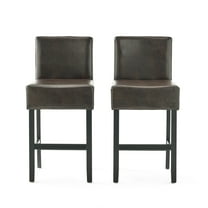 GDF Studio Lisbon Contemporary Bonded Leather Upholstered 17.5 Inch Counter Stools, Set of 2, Brown and Matte Black