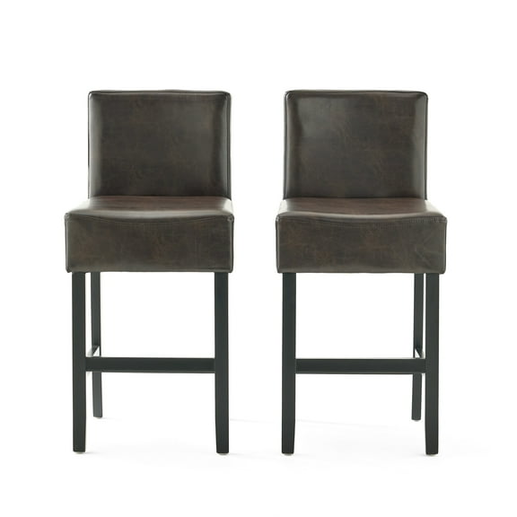 GDF Studio Lisbon Contemporary Bonded Leather Upholstered 17.5 Inch Counter Stools, Set of 2, Brown and Matte Black