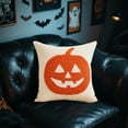 thumbnail image 5 of RoamHome Halloween Pillow Cover 45x45 cm Decorative Throw Pillow Case with Zipper for Sofa Bed, Seasonal Halloween Decor with Pumpkins Bats, 5 of 6