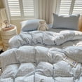thumbnail image 2 of 3 Pieces Boho Blue Plaid Bedding Set Blue Grid Duvet Cover with Zipper Ties 100% Washed Microfiber Bedding Set Luxury Soft Breathable Durable,King Size, 2 of 6